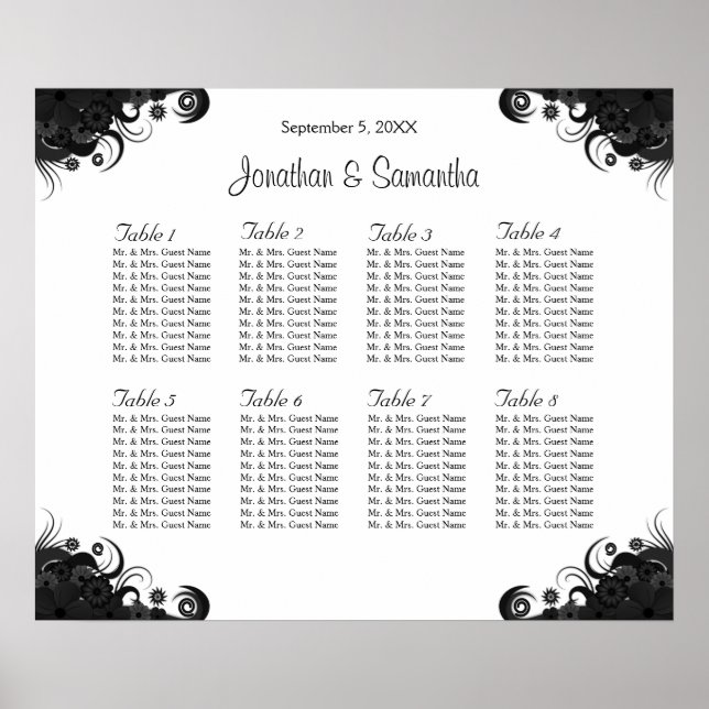 Poster Gráficos de Mesas de Casamento Preto e Branco 8 (Frente)