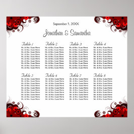 Pôster Gráficos de Mesas de Casamento Red & White Floral 