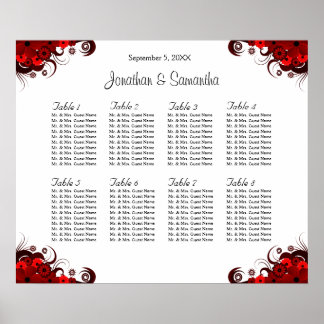 Pôster Gráficos de Mesas de Casamento Red & White Floral