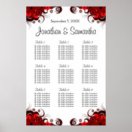 Poster Gráficos de Mesas de Casamento Red & White Floral 