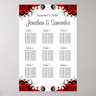 Poster Gráficos de Mesas de Casamento Red & White Floral