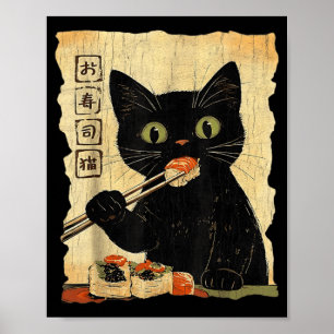 Poster Gráficos de Sushi de Gato Vintage Estética de Arte