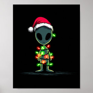 Poster Gráficos Divertidos de Natal de Alien Luzes Amante