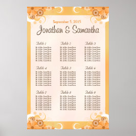 Pôster Gráficos Dourados e de Mesa Floral de Pêssego