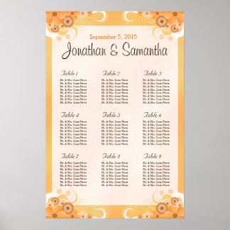 Pôster Gráficos Dourados e de Mesa Floral de Pêssego