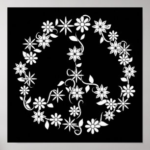 Poster Gráficos Simples de Estrelas e Flores pela Paz