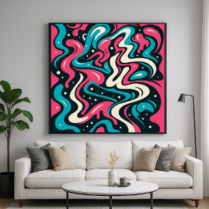 Poster Grafite Abstrato - Estilo de Arte de Linha Ousada