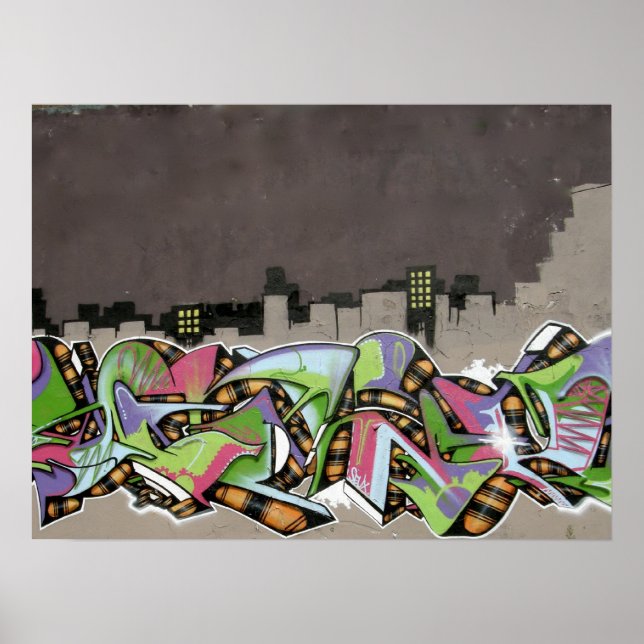 Pôster Grafite - Cidade na Xadrez (Frente)