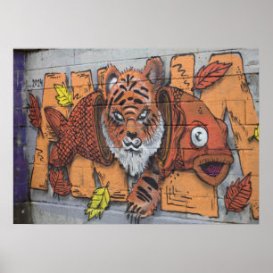 Poster Grafite de Peixe-Tigre Laranja Estranho
