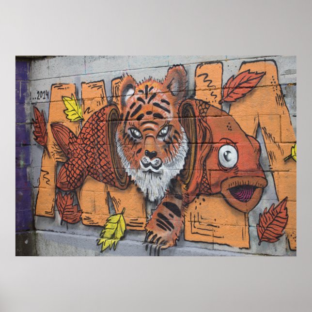 Poster Grafite de Peixe-Tigre Laranja Estranho (Frente)
