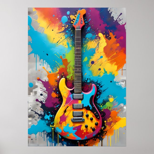 Poster Grafite De Violão Elétrico Colorido, Vibes De Músi (Frente)