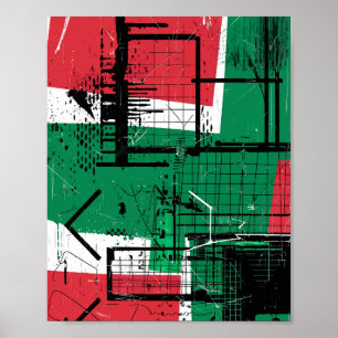 Poster Grafite geométrico em Vermelho, Verde e Branco
