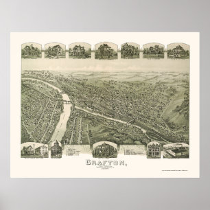 Pôster Grafton, mapa panorâmico de WV - 1898