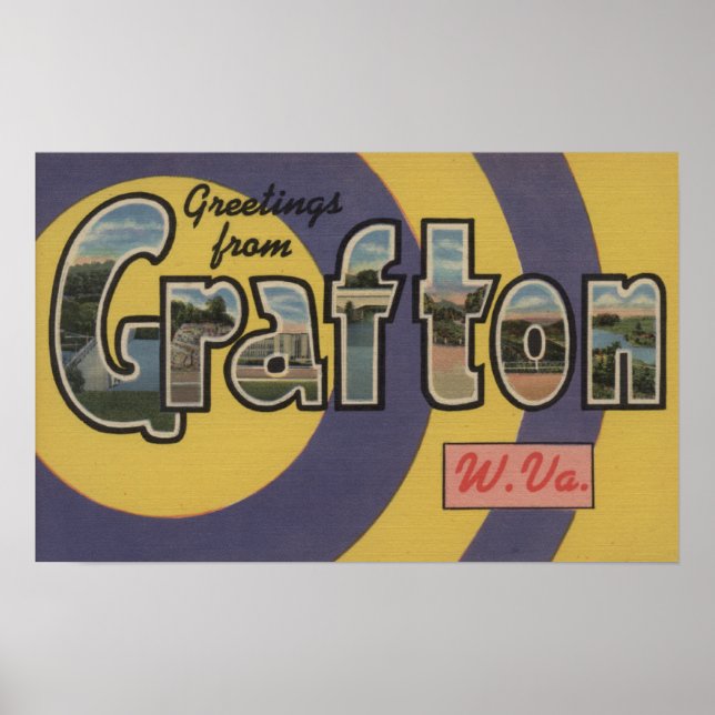 Pôster Grafton, West Virginia - Large Letter Scenes (Frente)