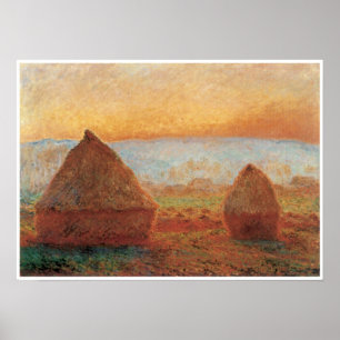 Pôster Grainstacks em Giverny, por do sol, 1888-89