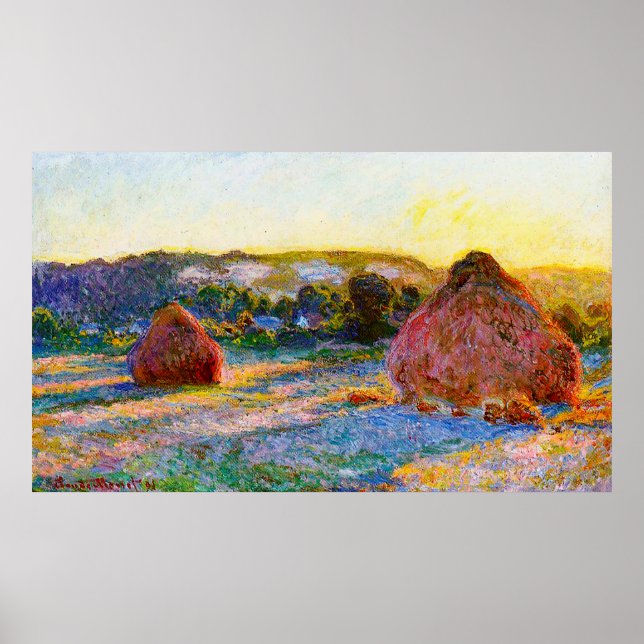 Poster Grainstacks no final do verão, efeito noturno (Frente)