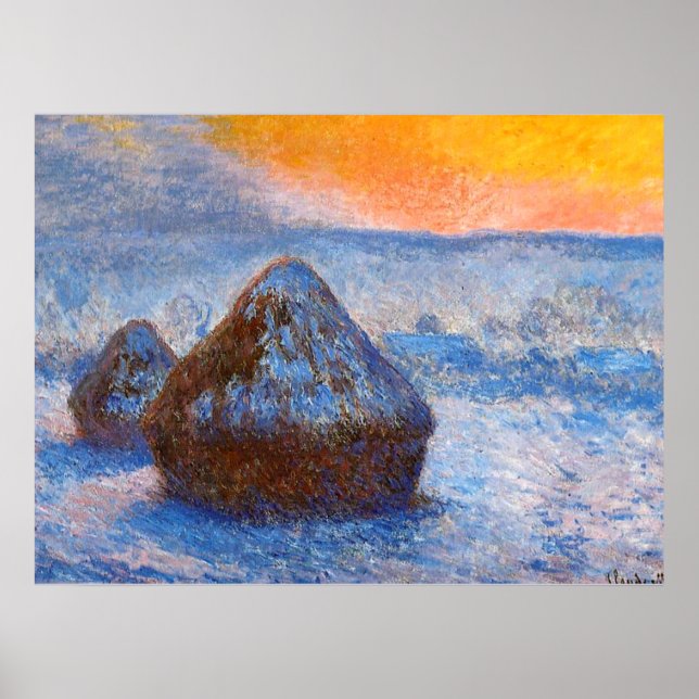 Poster Grainstacks no Sunset, Efeito na Neve, (Frente)