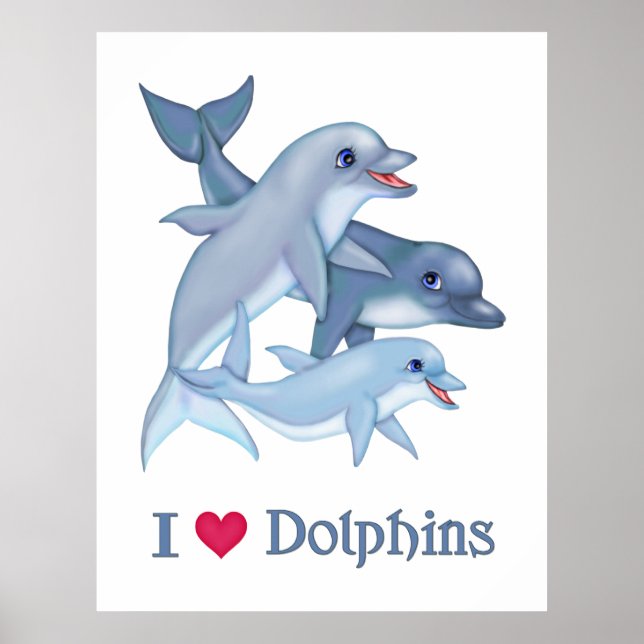 Poster Grama de Dolphins Nadando (Frente)