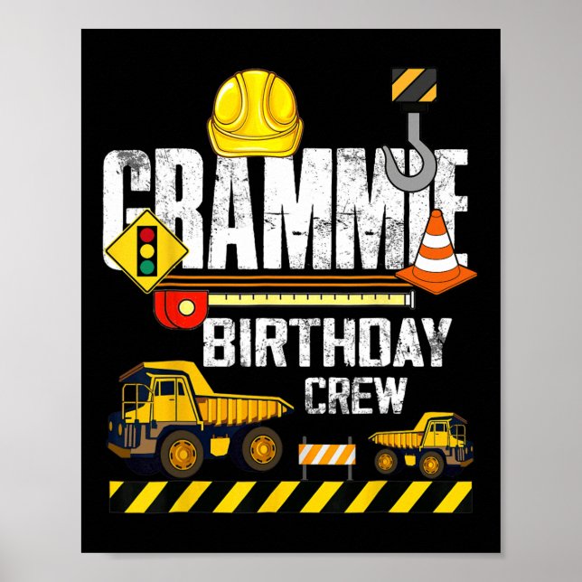 Poster Grammie Birthday Crew Construction Excavator Party (Frente)