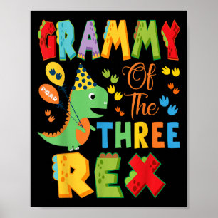 Poster Grammy Do Dinossauro De Três aniversário de 3 anos