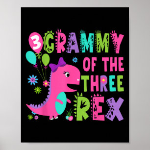 Poster Grammy of the Three Rex Dinosaur T-rex 3rd Birthda