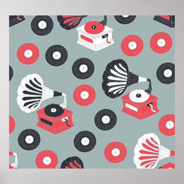 Poster Gramofone Arte Sem Costura Desenhada À Mão (Frente)