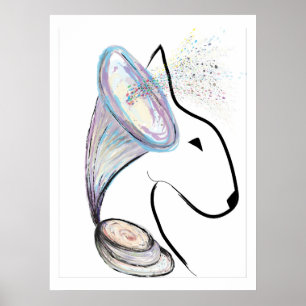 Poster Gramophone Bull Terrier Music Surreal pet art