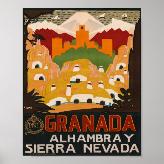 Poster Granada Alhambra Viagens vintage Sierra Nevada