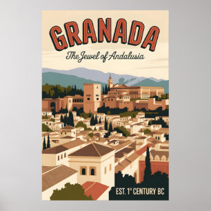 Poster Granada Espanha Retrô Silhueta Urbana Viagem