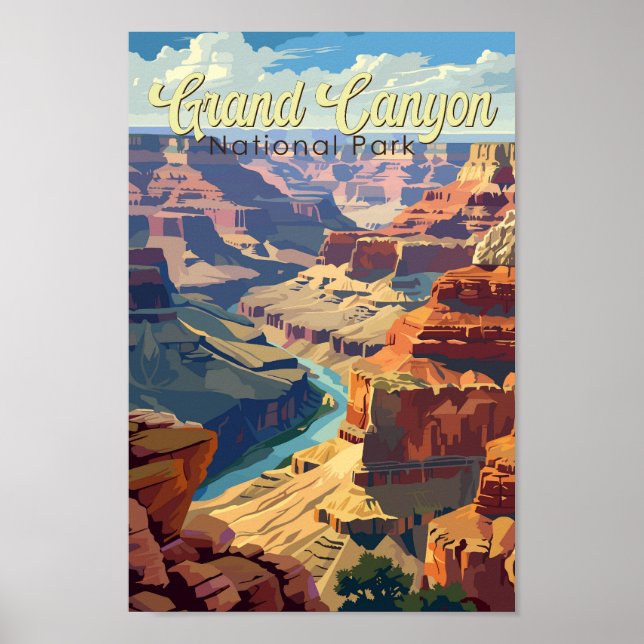 Poster Grand Canyon National Park Ilustração Viagem Art (Frente)