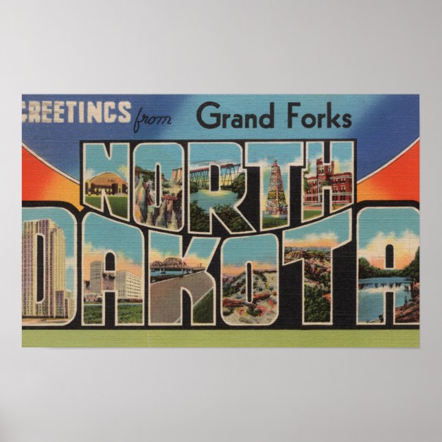 Poster Grand Forks, Dakota do Norte - Letra Grande (Frente)