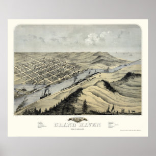 Poster Grand Haven, MI Panorâmica Map - 1868