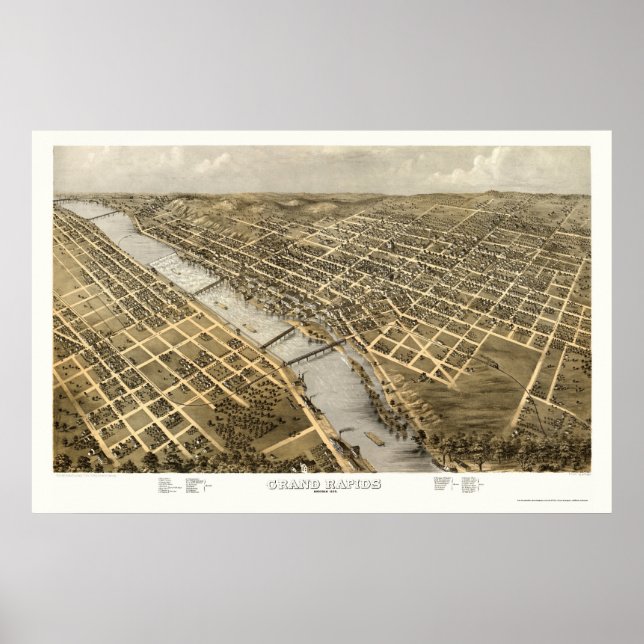 Poster Grand Rapids, MI Panorâmica Map - 1868 (Frente)
