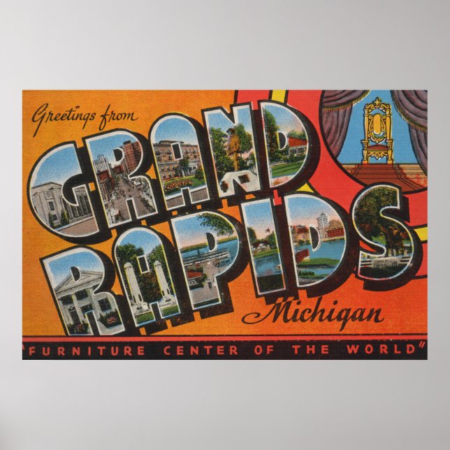 Poster Grand Rapids, Michigan - Large Letter Scenes (Frente)