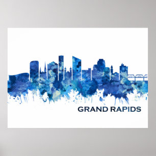 Poster Grand Rapids Michigan Skyline Blue