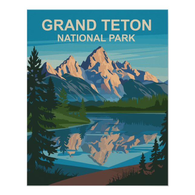 Pôster Grand Teton National Park Landscape Viagem Art (Frente)