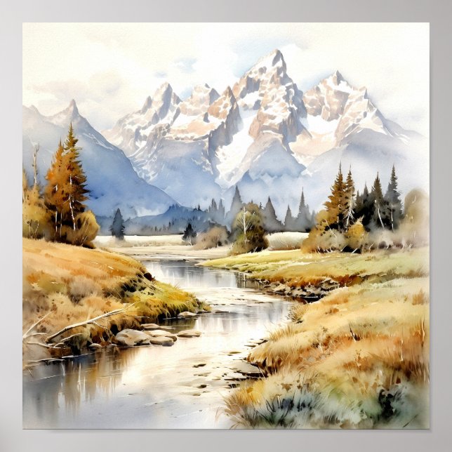 Poster Grand Teton National Park Watercolor (Frente)