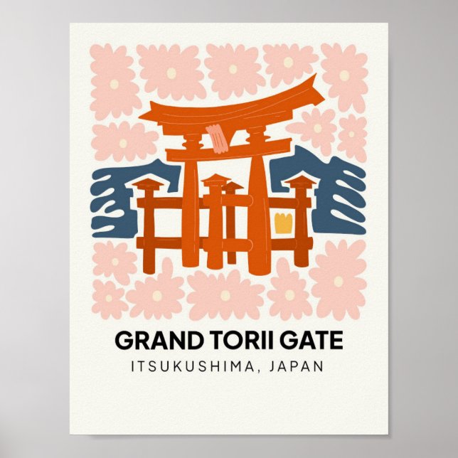 Poster Grand Torii Gate Itsukushima Japão viagem floral (Frente)