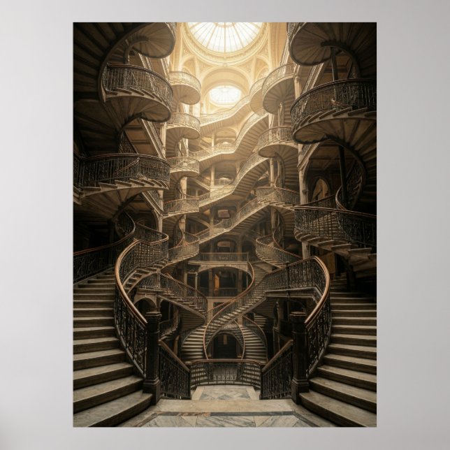 Poster Grande Arquitetura da Escada Infinita (Frente)