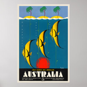 Poster Grande Barreira de Coral Austrália Queensland Vint