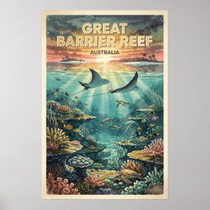 Poster Grande Barreira de Coral Austrália Viagem Vintage