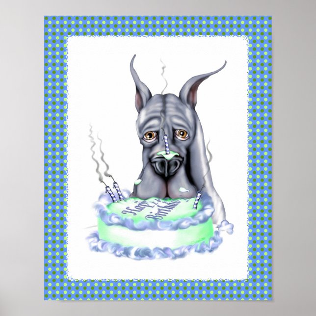 Pôster Grande Bolo Azul de Aniversário (Frente)