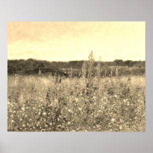 Poster Grande Botânica Vintage Dourada Floral Verde