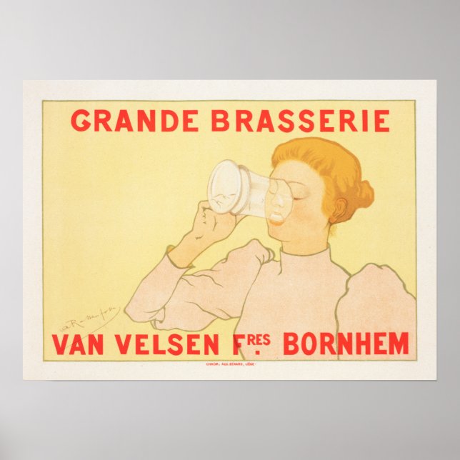 Poster Grande Brasserie Belgium Beer Brewery Antigo Adver (Frente)