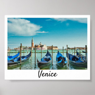 Poster Grande Canal de Veneza com gondolas icônicas azuis