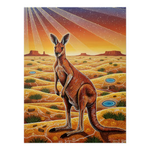 Pôster Grande canguru vermelho no sertão australiano