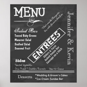 Pôster Grande Cartaz de Menu de Casamento com Estilo de Q