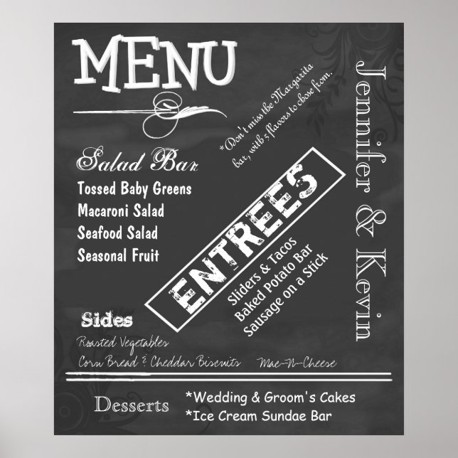 Pôster Grande Cartaz de Menu de Casamento com Estilo de Q (Frente)