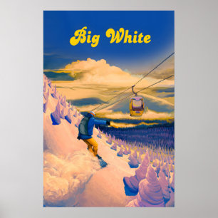Poster Grande Cartaz de Viagens de Snowboarding Branco