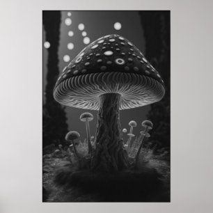 Poster Grande Cogumelo Brilhante - Preto e Branco